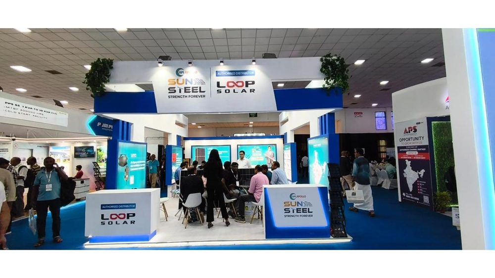 Apollo Sun Steel exhibition booth by MISO EXPO at Global Solar Expo 2026, Coimbatore