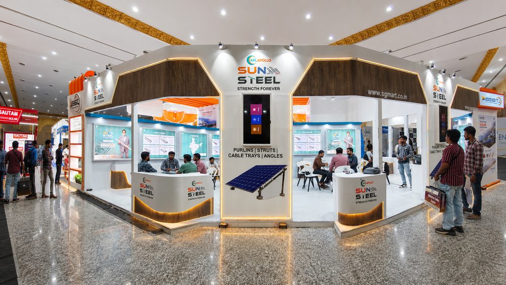 Apollo Sun Steel exhibition booth by MISO EXPO at Global Solar Expo 2026, Vizag