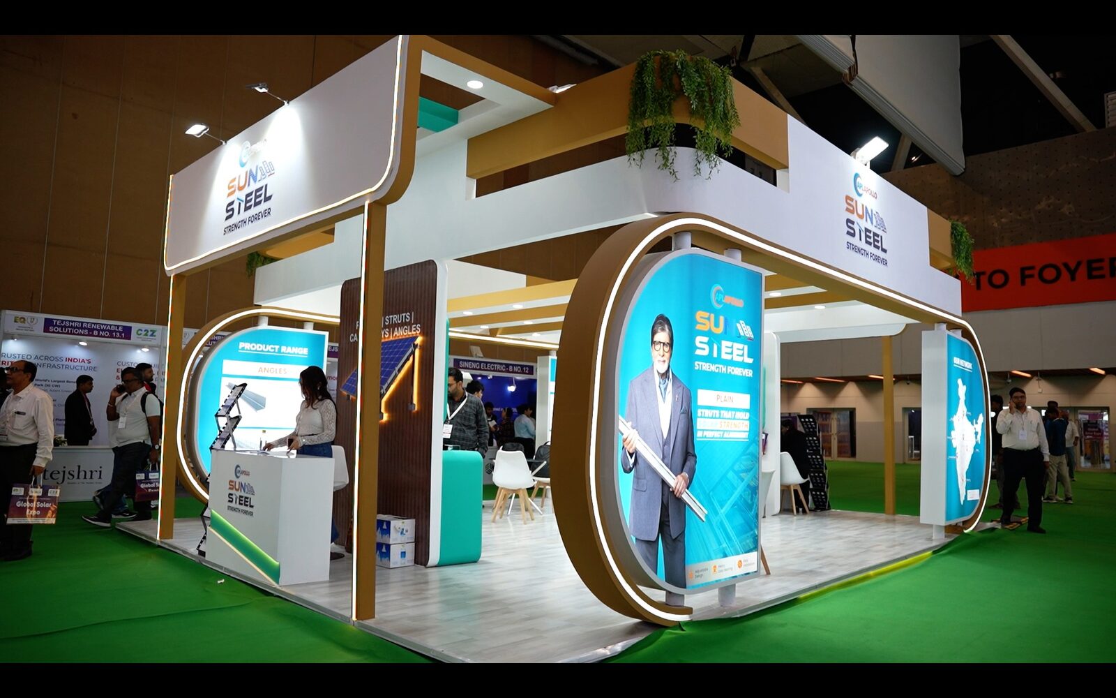 Apollo Sun Steel exhibition booth by MISO EXPO at Global Solar Expo 2026, Delhi